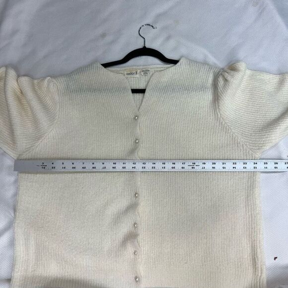 Vintage Ribbed Cream Pearl Button Up Cardigan - Picture 4 of 7